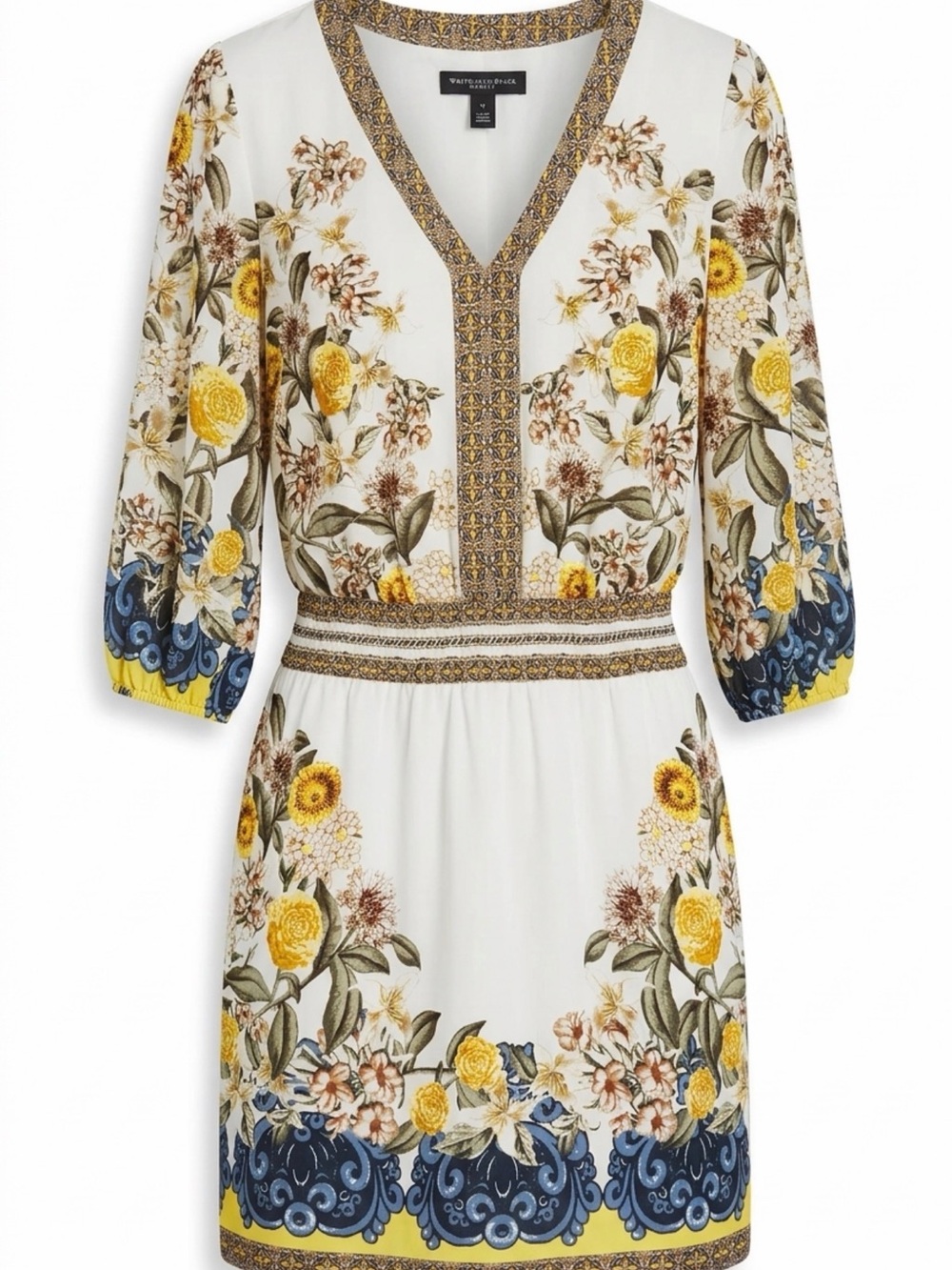 WHBM Floral Border Print Smocked Waist Dress M